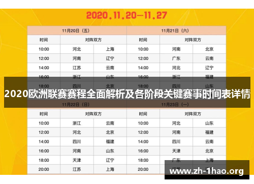 2020欧洲联赛赛程全面解析及各阶段关键赛事时间表详情